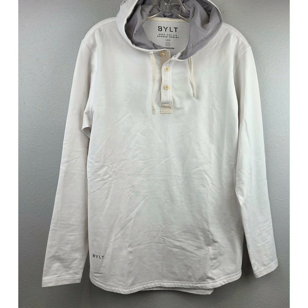 BYLT Drop Cut Long Sleeve Hooded Henley Lux White Mens Small